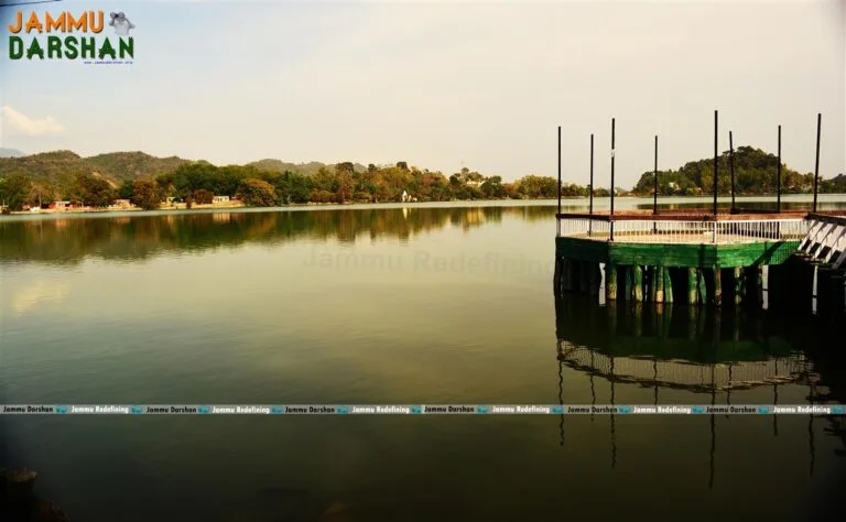 Picturesque Mansar Lake with forested hills, Samba